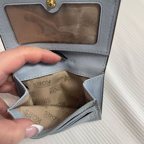 Michael Kors Mini Compact Blue Leather Card Wallet - Picture 6 of 9